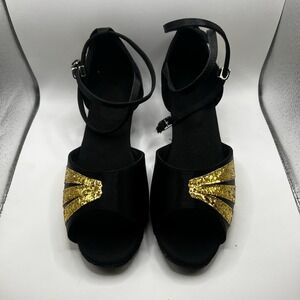 NEW Dance And Sway Women's Size 7-7.5 Black & Gold Shoes Heel